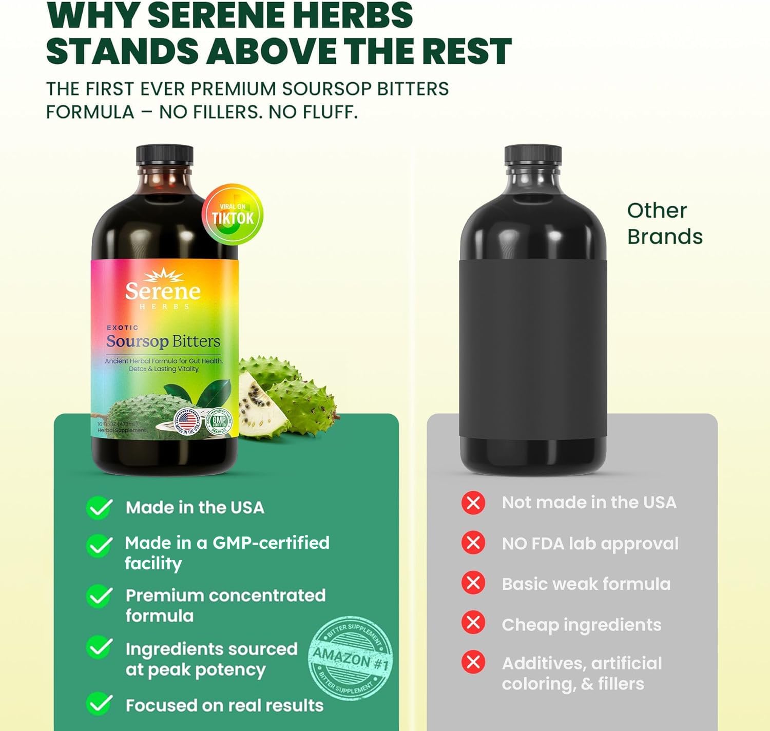 Serene Herbs - Soursop Bitters Liquid - Organic Herbal Guanabana Detox with Black Seed, Moringa & Ginger - Supports Digestive Wellness & Immune Function - 16 fl oz​