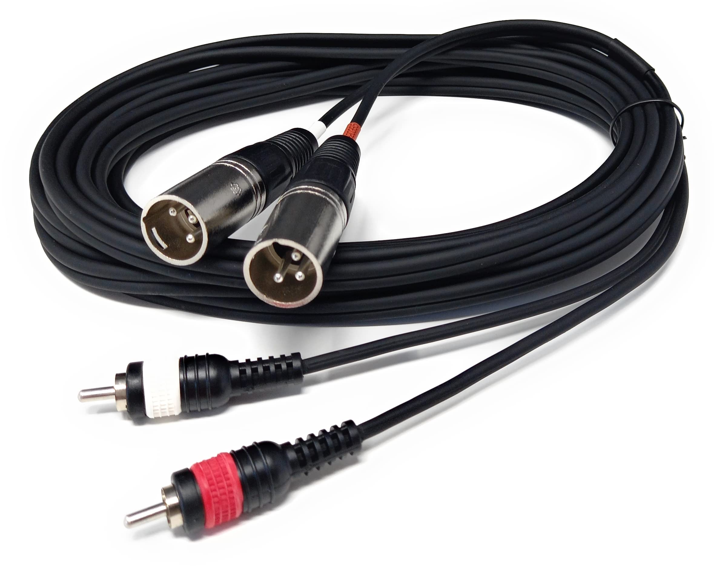 DRUT 6m Twin XLR 3 Pin Plugs to 2 x RCA Phono Plugs Lead Audio Shielded Cable 20ft