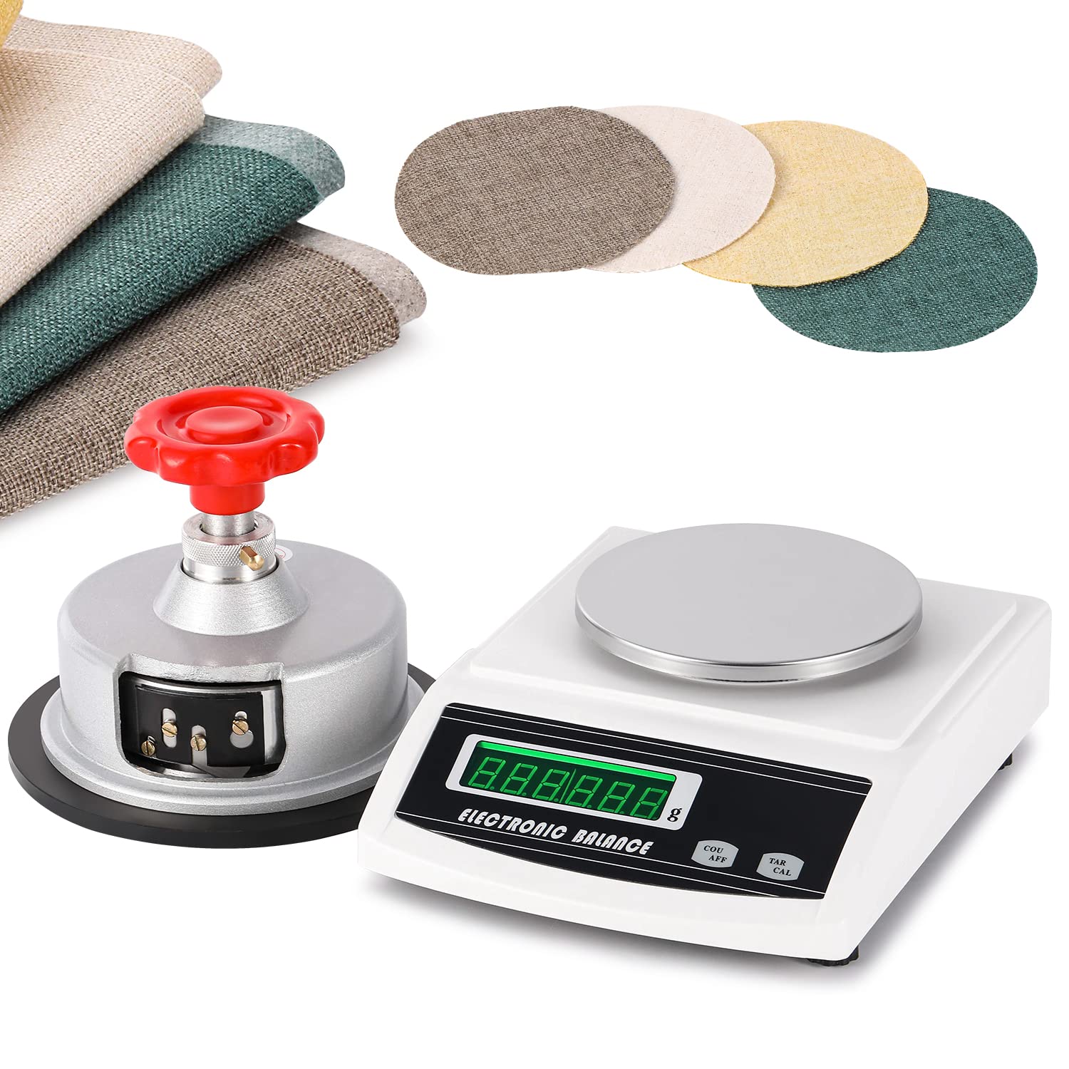 NEWTRY 2000g/0.01g Fabric GSM Precision Electronic Balance Digital Analytic Scale with a Adjustable Disk Sampler Cloth Cutter 100cm2 of 0-2mm, for Fabrics, Paper (2000g/0.01g + Sampler)