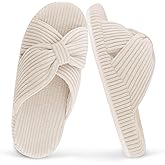 MAJOALLURE Women's Arch Support Slippers for Plantar Fasciitis Orthopedic Corduroy Crossband Memory Foam House Shoes Open Toe Bow Slide for Gift