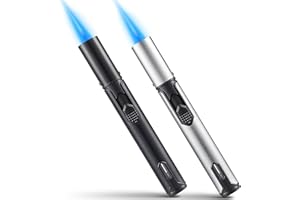 Urgrette 2 Pack Butane Torch Lighter, 6-inch Refillable Pen Lighter Adjustable Jet Flame Butane Lighter for Grill BBQ Candle Camping (Gas Not Included) Black & Silver