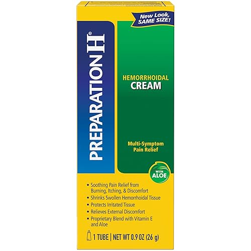 Preparation H Hemorrhoid Symptom Treatment Cream (0.9 Ounce Tube), Maximum Strength Multi-Symptom Pain Relief with Aloe