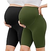 BONVIGOR Buttercloud Maternity Shorts Over The Belly-8" Pregnancy Biker Shorts Women Lounge Yoga Pants