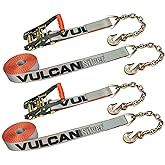 VULCAN Ratchet Strap with Chain Anchors - 2 Inch x 27 Foot - 2 Pack - Silver Series - 3,600 Pound Safe Working Load