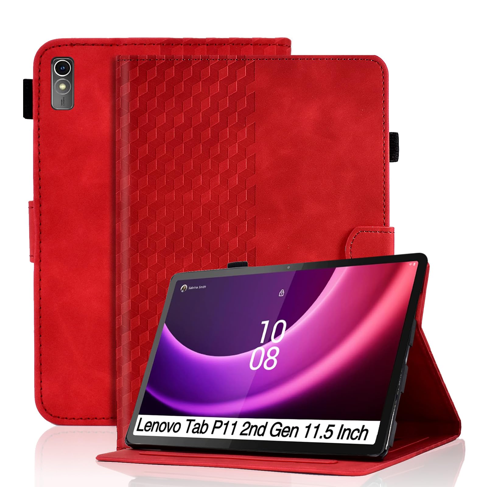 Vkooer Case for Lenovo Tab P11 2nd Gen 11,5 inch 2022 (TB350FU/TB350XU) Leather Folio Cover with Multi Angle Viewing Fit Lenovo Tab P11 Gen 2 Tablet, Red