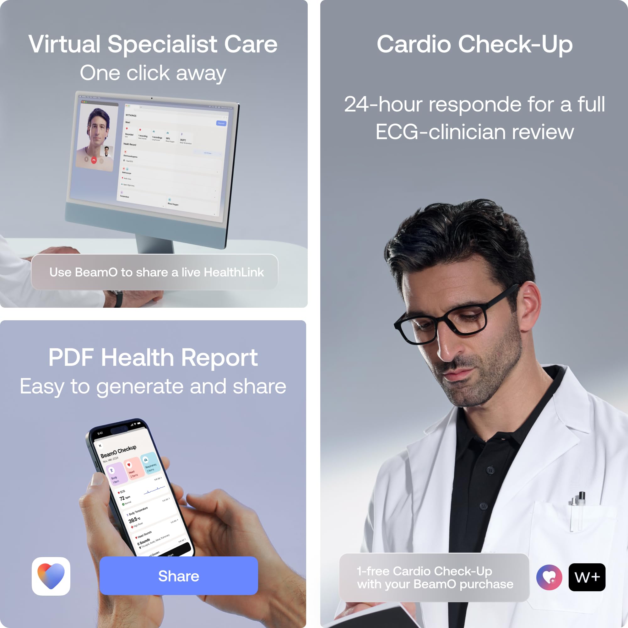 WITHINGS BeamO – Kontaktloses digitales Smart Thermometer, Fiebererkennung, 4-in-1 MultiScan, EKG, Pulsoximeter, Digitales Stethoskop, Für Kinder & Erwachsene, Multi-User, Familiengesundheit 5