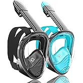 QingSong Full Face Snorkel Mask for Adults, Snorkeling Gear with Camera Mount, 180 Degree Panoramic View Snorkel Set Anti-Fog Anti-Leak