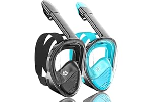 QingSong Full Face Snorkel Mask for Adults, Snorkeling Gear with Camera Mount, 180 Degree Panoramic View Snorkel Set Anti-Fog Anti-Leak