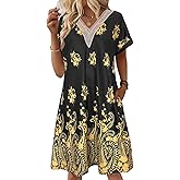Bloggerlove Womens Cotton Nightgown House Dress with Pockets Moo Moo Nightgown Lace V Neck Mumu Short Sleeve Lounge Dress