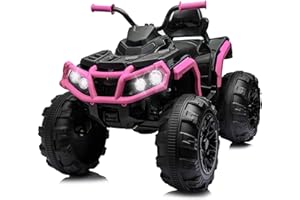 Hikiddo Kids ATV 4 Wheeler, 24V Electric ATV Ride-On Toy for Big Kids w/Bluetooth, 400W Motor, LED Headlights - Pink