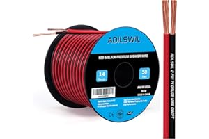 ADILSWIL 14AWG 50FT Speaker Wire, 2 Conductors Electrical Red Black Cable Hookup LED Lighting Strips Flexible Wire Extension Cord 14 Gauge Copper Clad Aluminum Copper Wire 12V/24V DC Cable