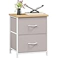 Somdot Nightstand with 2 Drawers, Bedside Table Small Dresser with Removable Fabric Bins for Bedroom Nursery Closet Living Room - Sturdy Steel Frame, Wood Top, Pull Handle - Ash Grey