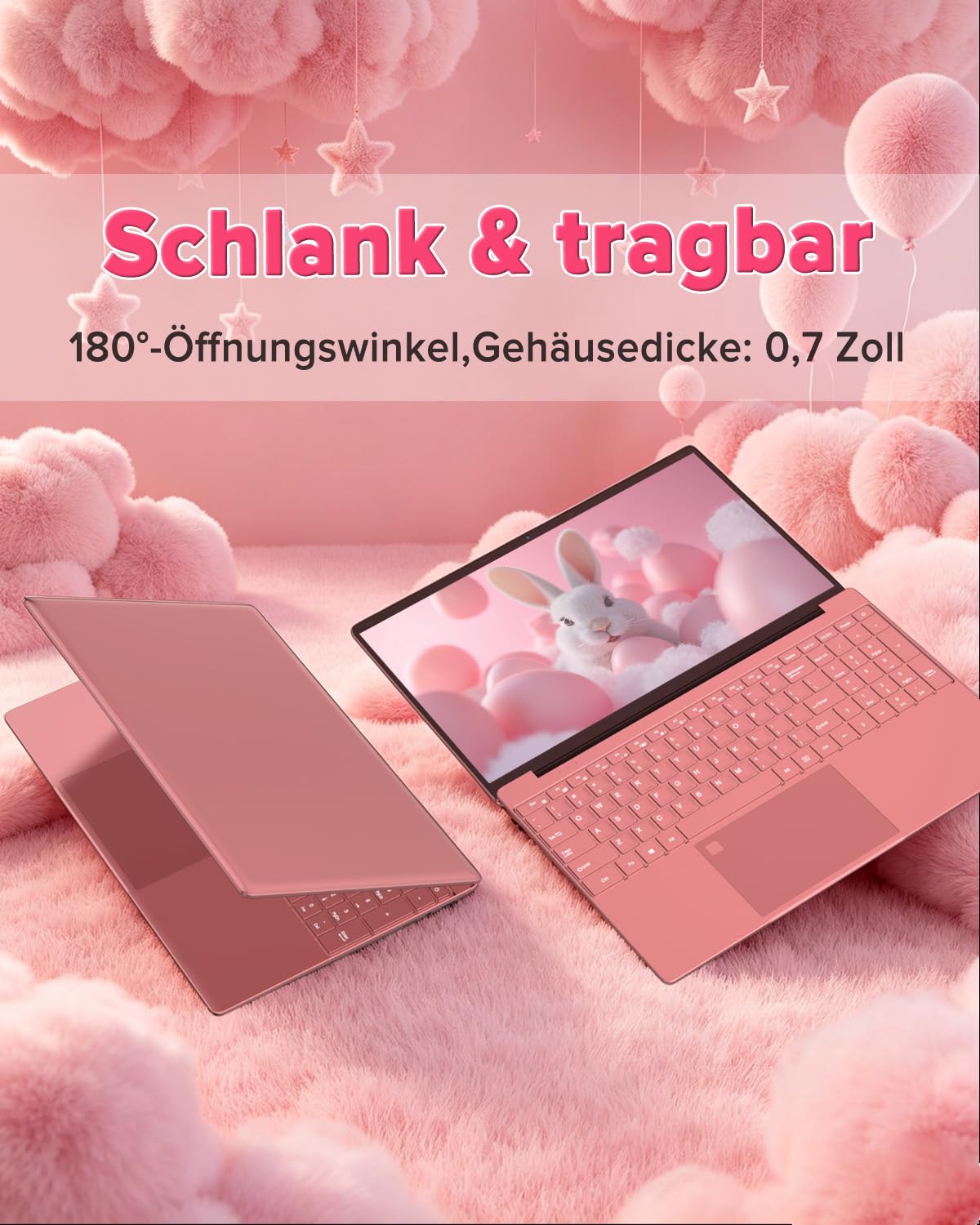 Molegar 2026 Laptop Computer Notebook,15.6" IPS FHD Display,Celeron N5100(Beats N4120/5205U CPU),WiFi5,BT5.0,USB3.0,Beleuchtete Tastatur,Fingerprint für Business Home Office und Studenten 6