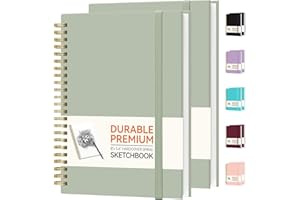 Forvencer 2 Pack Blank Spiral Notebook, 8"x 5.6"Hardcover Sketch Book, 100GSM Thick Paper, Art Sketchbook for Women & Adult, 2 x 100 pages Drawing Book Journal for School Office Drawing, Green