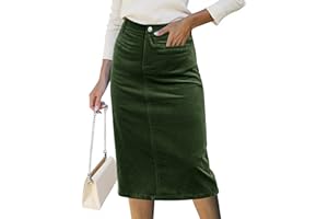 luvamia Corduroy Skirts for Women Midi Length High Waisted Trendy Fall Elastic Waist Casual Stretchy Welt Pockets Skirt