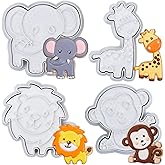 Flycalf Animal Cookie Cutters Set with Plunger Stamps Jungle Safari Animal Zoo Baking PLA Fondant Molds for Kids Party 3.5" Kitchen Cake Supplies