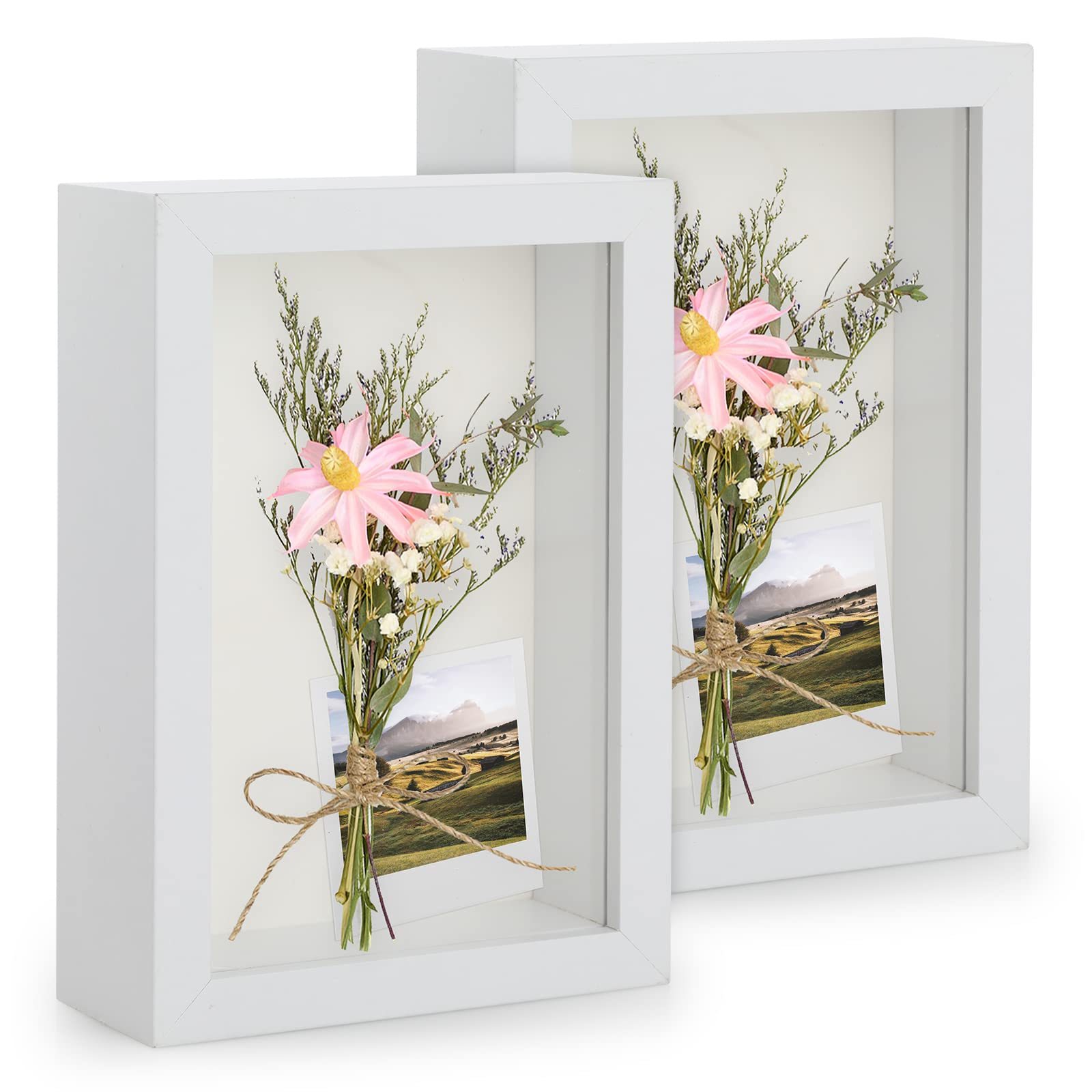 3D Shadow Box Frame 4x6 inch, 2 Pack Picture Frame with Glass for Crafts, 3cm Deep Box Frame Display Cases Desktop or Wall Hanging for Photos, Crafts, Souvenir, Baby Items - White