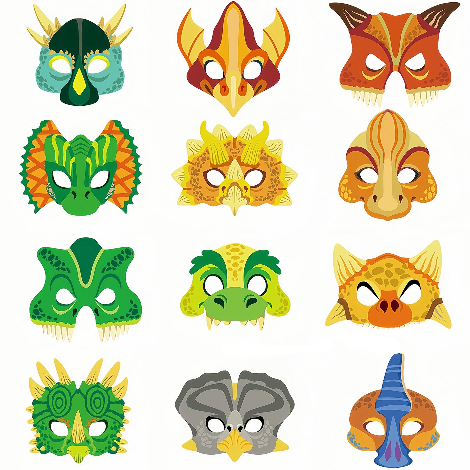 Kids Dinosaur 12pc Masks Dress Up Cosplay Set, Dinosaur Carnival Mask Fillers Boys Girl Masquerade Party Supplies