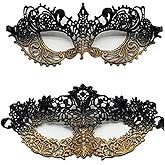 TFTSR Masquerade Masks for Women Couples & Men - Gold & Black Lace Venetian Dress & Mardi Gras Mask Adults Party Costume