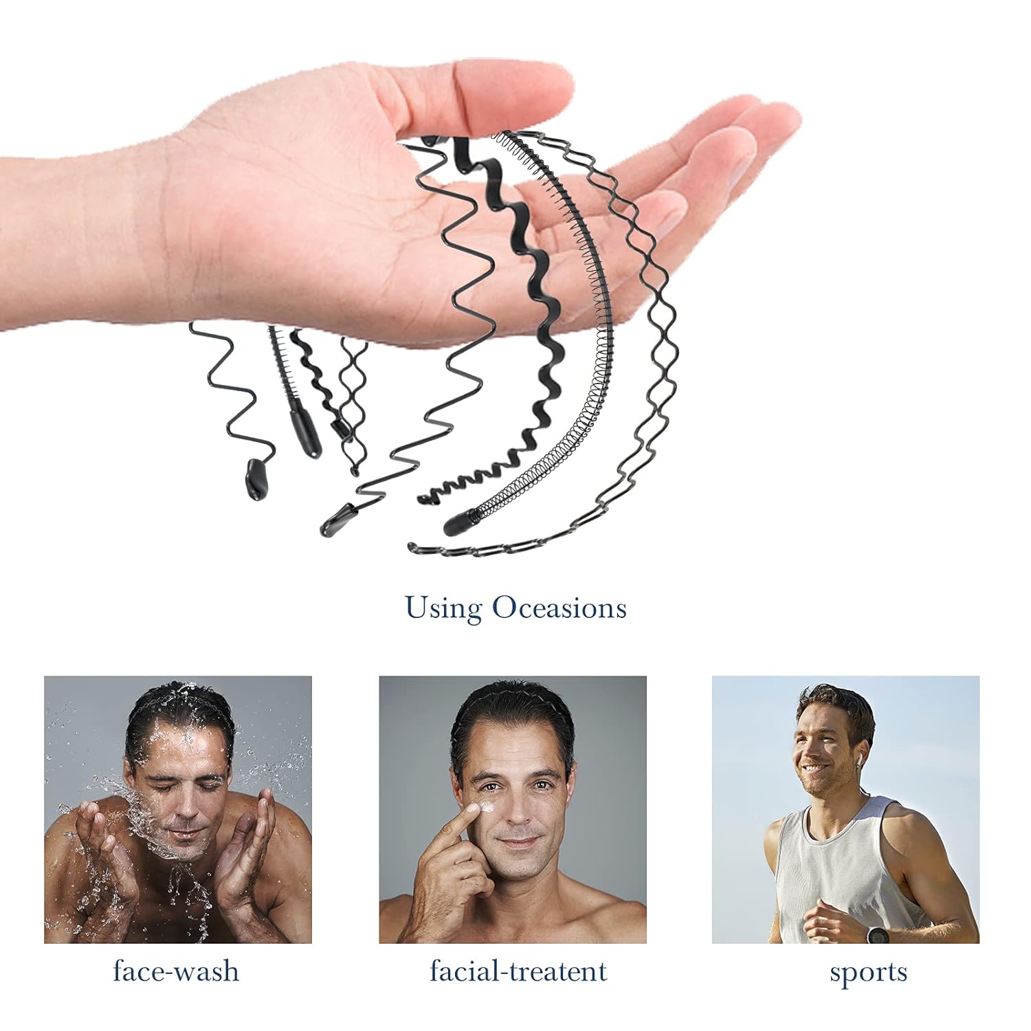 vorey 6Pcs Wavy Headband Metal Hair Hoop Ordinary Headwear Hair Accessories for Women Men (black-6pcs) : Beauty