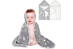 BabyAlly Baby Towels 2 Pack,Hooded Baby Towels Set,Baby Infant Bath Towels with Hood,Soft and Absorbent Nursery Towel,Bath Essentials (Gray Clouds + Stripes)