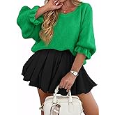 Cicy Bell Womens Oversized Sweater Tops Crewneck Ruffle Puff Sleeve Knit Fall Sweaters Loose Fit Trendy Pullover Top