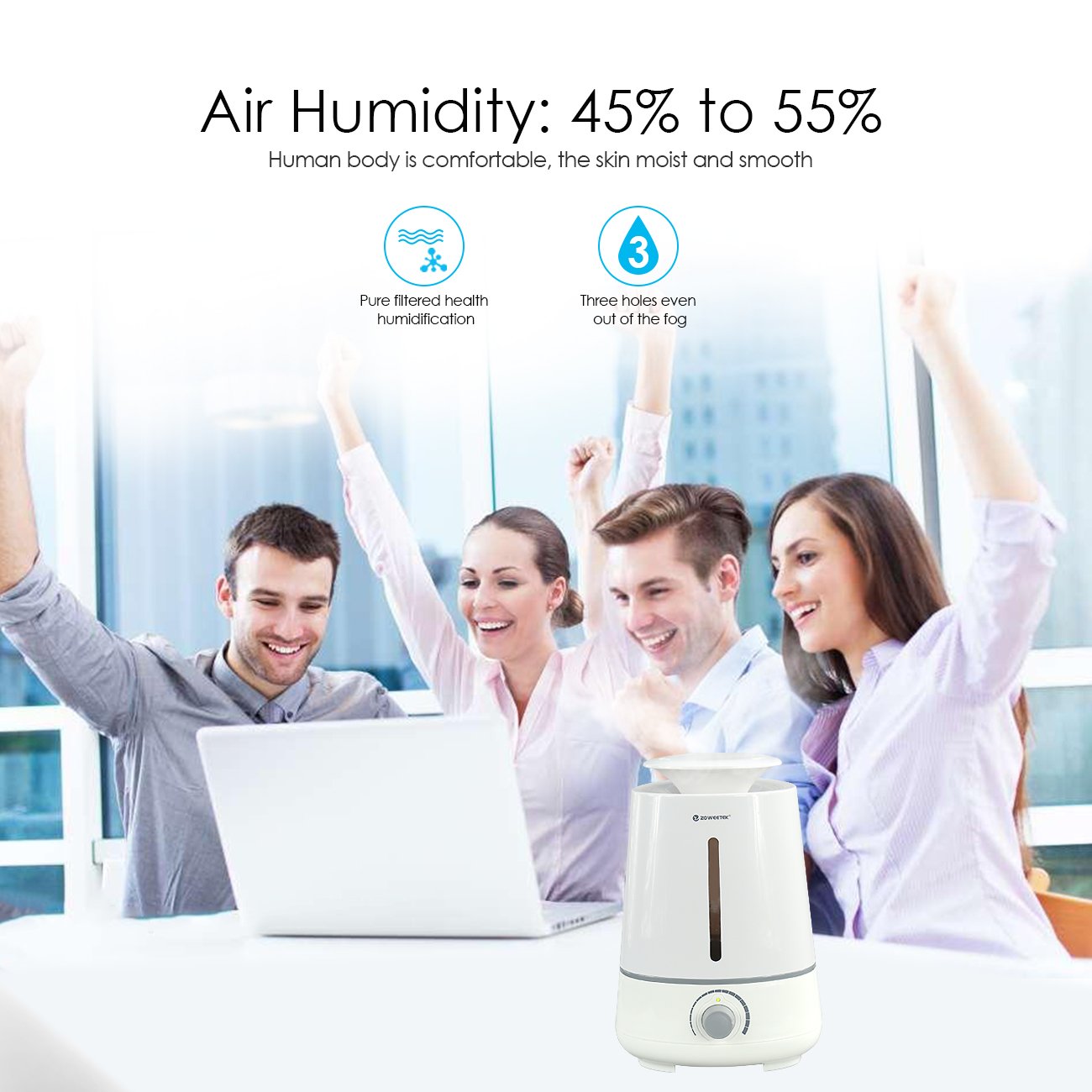 Zoweetek® Humidificateur d\'air portable/ Diffuseur de parfum/ Humidificateur Ultrasonique d\'Huile Essentielles, Eau Capacité de 3.5L,Fonctionnement silencieux et d\'arrêt automatique, Bouton de contrôle pour maison & bureau