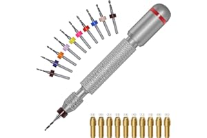 DULIWO 21 Pieces Hand Drill Bits Set Include 10 Pcs Metal Pin Vise Hand Drill Micro Mini Twist Drill Bits and 10 Pcs Mini Chuck Collet Set for Resin Polymer Wood Craft DIY Jewelry Making Carving