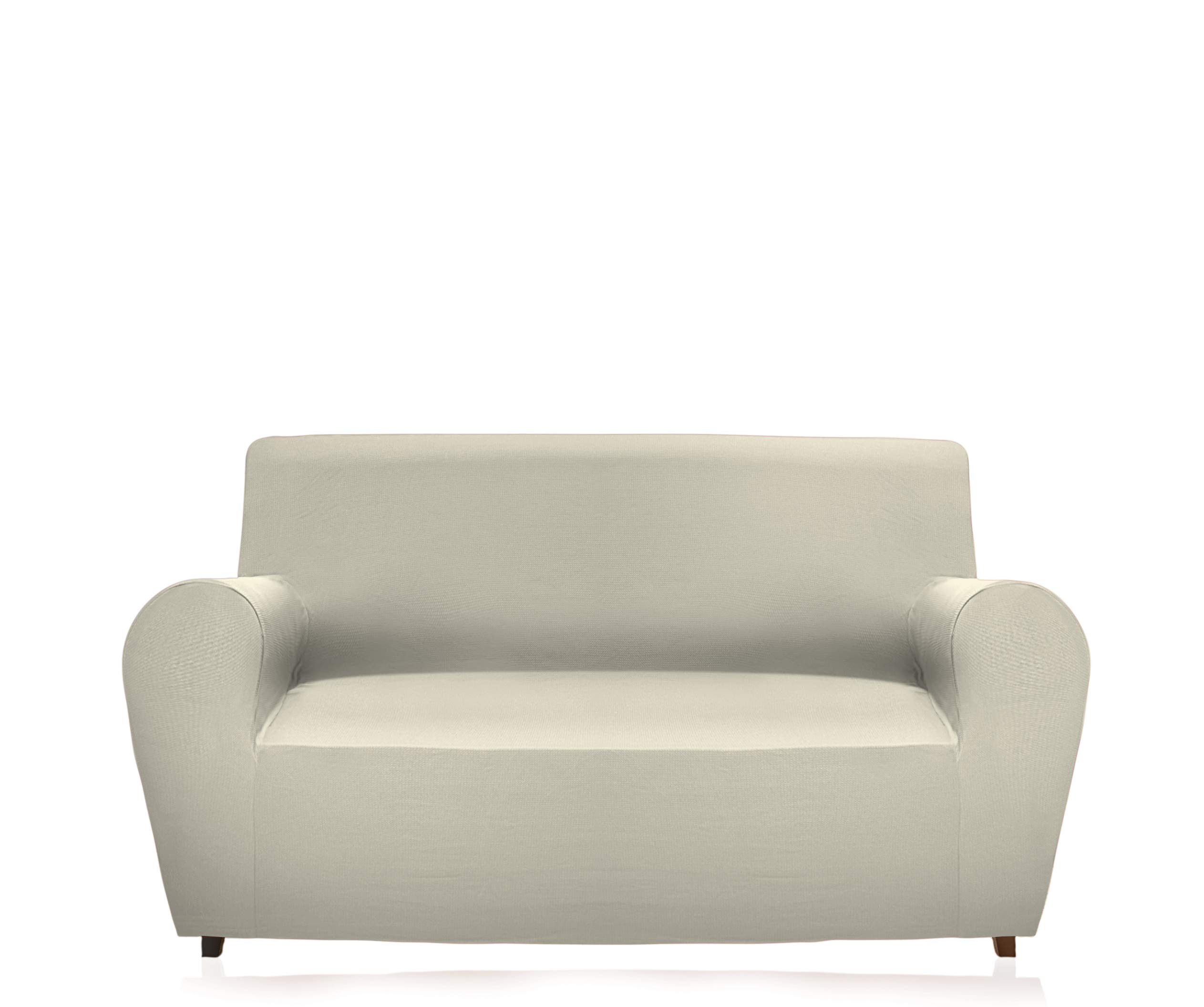 GEMITEX Magic 4 Seater Sofa Cover in Plain and Elasticated Fabric, Polyester, Cream, Backrest up to 280 cm