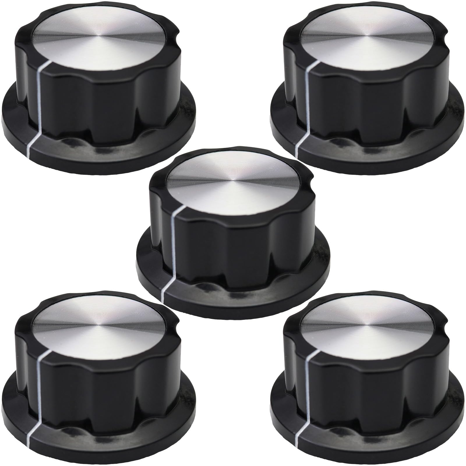 6mm Round Hole Silver Cap Large Black Retro Fluted Control Knob Pack of 5 (MF-A05)