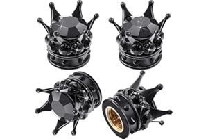 FRIENDA 4 Pieces Crown Tire Valve Stem Caps Bling Handmade Crystal Rhinestone Universal Chrome Crown Vehicle Car Tire Caps Covers, Attractive Accessories for Car (Black)