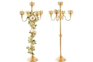 BIGSEE Tall Floor Candle Holders - 2Pcs Gold Candelabra for Wedding Centerpiece Decorations, Metal 5 Arm Candlesticks Party Wedding Aisle Home Decor, 40" Tall (Gold x 2pcs)