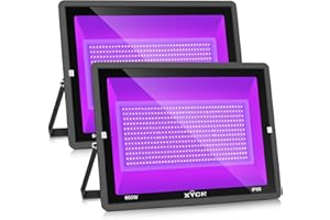 XYCN 2 Pack 600W LED Black Lights, 395nm to 410nm Outdoor Flood Blacklight Light with Plug, IP66 Waterproof forGlow in The Dark, Dance Party, Stage Lighting, Body Paint, Fluorescent Poster, Neon Glow
