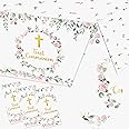 Dydamud First Communion Decorations for Girls, 3pcs Pink First Communion Tablecloths Plastic Baptism Tablecloths First Communion Party Supplies for Baptism Decorations, Primera Comunion Decoracion