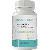 Nature's Trove Melatonin 3mg + L Theanine 200mg &ndash; Calm and Relaxation &ndash; 120 Kosher Vegetarian Capsules