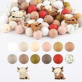 100Pcs Highland Cow Silicone Beads, Cow Printed Animal Shaped Silicone Focal Beads, 15 mm Colorful Round Spacer Bead for Making DIY Necklaces Bracelet Keychain