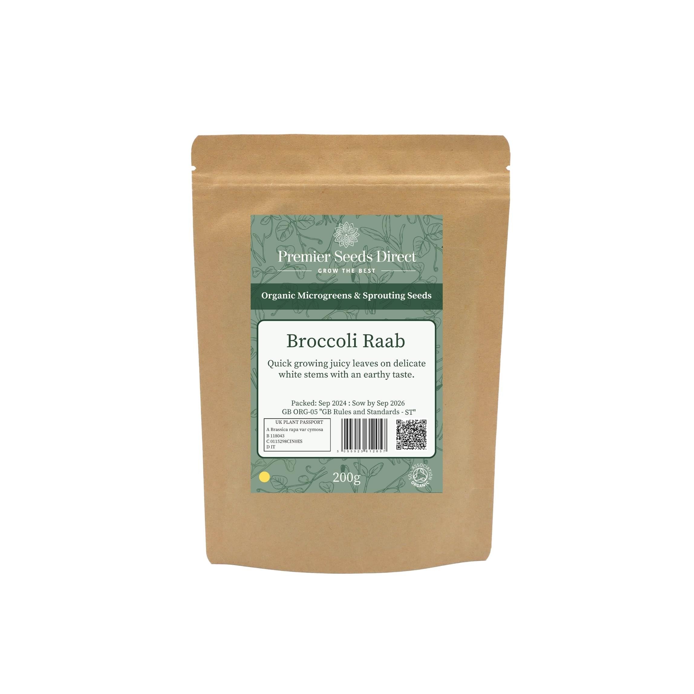 PREMIER SEEDS DIRECT - MICROGREEN/Sprouting Seeds - Broccoli RAAB - Organic (200 Grams)
