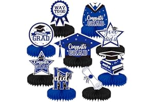 ADEYOO 9Pcs Graduation Table Decorations - Blue and Black Graduation Centerpieces for Tables Congrats Grad Honeycomb Centerpieces Congratulate Table Toppers Grad Party Decorations, Class of 2025 Decor