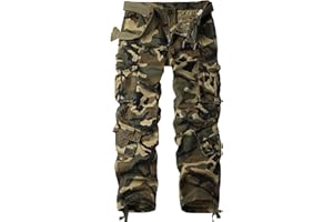 AKHIKING Men's Camo Cargo Work Pants Cotton Tactical Ripstop Casual Combat Pants with 8 Pockets