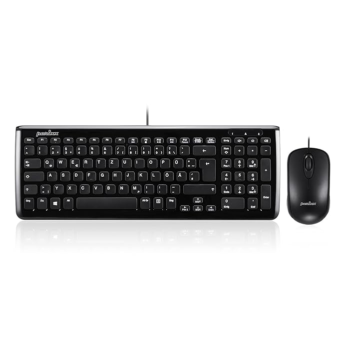 Perixx PERIDUO-303 Tastatur und Maus Set Kabelgebunden - USB - 7 Multimedia Tasten - Schwarz - QWERTZ Layout