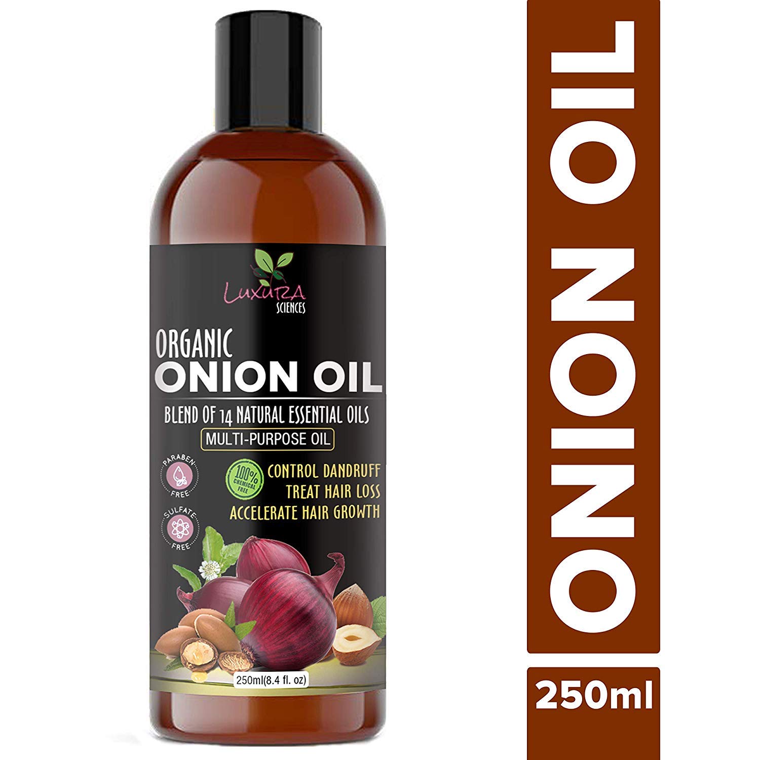 Luxura Sciences Onion Hair Oil 250 ml with 14 Essential Oils 100% pure And Natural hair Oil