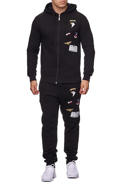 Violento Herren Jogging-Anzug | USA Patches Strick 685 | Trainings-Anzug aus 100% Baumwolle | Sporthose+Hoodie | Sport-Anzug 