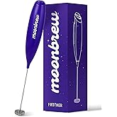 MoonBrew Powerful Handheld Milk Frother for Coffee & Matcha Drinks - Fast Handheld Drink Mixer with Stainless Steel Whisk - Battery Operated Stirrer Wand Foam Maker for Lattes & Hot Chocolate