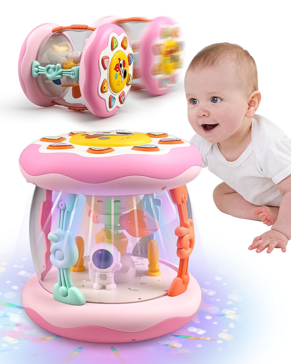 Maraiss Baby Astronaut Toy 360° Spinning with Lights & Music, Crawling Sensory Toy Gift for 6+ Month Old Boys and Girls