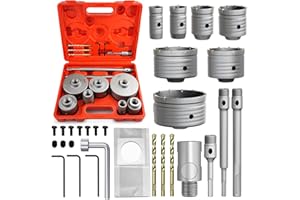 METOTY 22PCS Concrete Hole Saw Kit, 30/40/50/65/80/100/110mm, Alloy Steel, Silver, Industrial, Hole Saw Set, Compatible with Stone, Brick, Cement, Wall Drilling