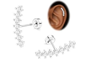 Thunaraz Cartilage Earrings for Women Hypoallergenic Flat Back Earrings Surgical Steel for Sensitive Ears 16G Opal CZ Flatbac
