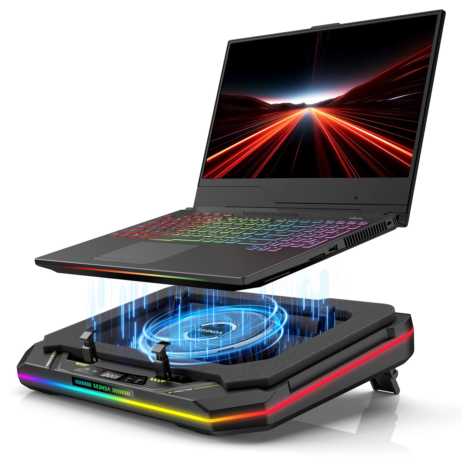 Photo 1 of seenda Laptop Cooling Pad, Gaming Laptop Cooler with 4.72inch Turbo Fan, Dust Filters, Touch Control, RGB Light, 10-17.3inch Laptop Cooler with 3-Port USB Hub