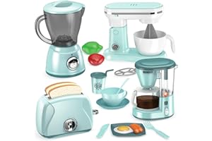 Shemira Play Kitchen Accessories, Play Kitchen Appliances Toy Set with Coffee Maker, Blender, Mixer, Toaster, Kids Kitchen Playset, Toys for 3 4 5 6 7 8 Year Old Girls, Birthday Gifts for Girls