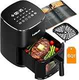 Fullwill Air Fryer with Viewing Window 6QT,5-in-1 Multi-Function(Air Fry,Roast,Bake,Reheat,Dehydrate) plus 7 One-Touch Presets for Wings,Fries,Steak and More,95% Less Oil Cooking for Families