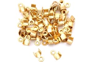FINDINGKING 50 Gold Plated Cord Ends Crimp Foldover for Leather 3mm